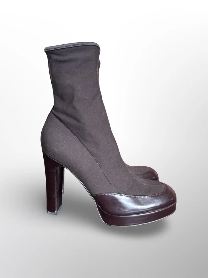 Винтажные 90-х Dolce & Gabbana неношеные лакированная кожа неопреновый высокий каблук ботинки 39 - Изображение 1 из 4