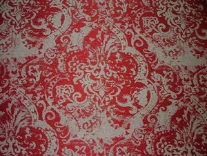 23 Metri Cherry Red Damasco Jacquard Tessuto Tenda Fodera Cuscino Multiuso - Foto 1 di 14