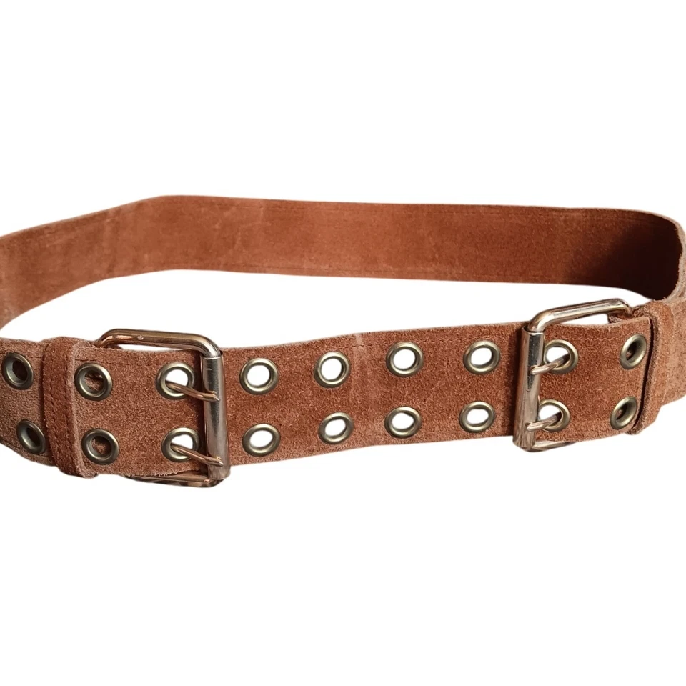 30 32 34 Cinturón Vintage Marrón Años 70 Gamuza Doble Ojal Hebilla Cinturón España Foto 1 de 4