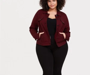 Torrid Jacket Women's Jacket 3 Red Black Plaid Ponte Crop Houndstooth Trucker - Picture 1 of 9