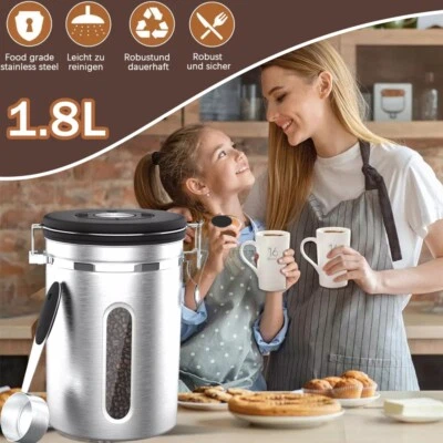 Kaffeedose 1800ml Kaffeebehälter aus Edelstahl Dosierlöffel Aromadose Luftdicht - Bild 1 von 4