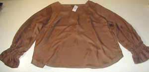ANN TAYLOR WOMEN'S BOATNECK RUFFLE CUFF BLOUSE TOFFEE NUT LARGE NEW W/ TAG! - Picture 1 of 5