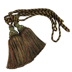 2 Large Luxury Curtain Tiebacks Braided Cord Tassel Fringe Multi Color Heavy30in - Picture 1 of 12