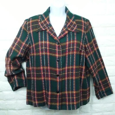 Jaqueta xadrez quadrada vintage anos 80 Kensington Boxy Boucle Shacket -XL verde caçador - Imagem 1 de 4