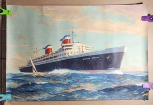 POSTER / Stampa artistica vintage - SS STATI UNITI nave in mare - W.J. Aylward - Foto 1 di 12