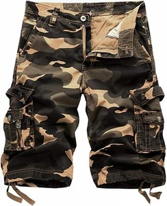 Mens Relaxed Fit Cotton Cargo Shorts Multi Pocket Outdoor Summer Wear Breathable - Picture 1 of 28