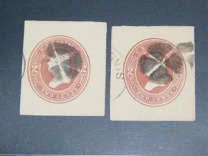 US, 2 POSTAL STATIONARY CUT SQUARES WITH FANCY CANCELS - Picture 1 of 1