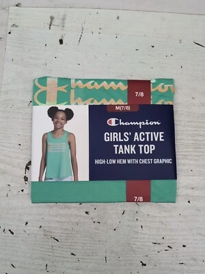 Champion Girls Sporty Short Cap Sleeve Everyday Graphic T-Shirt Sz 7/8 Green W6 - Image 1 of 4