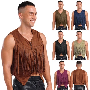 Chaleco para Hombres Chaqueta con Flecos Dobladillo Irregular Chaleco Borla Prendas Exteriores De Colección Tanque - Imagen 1 de 75