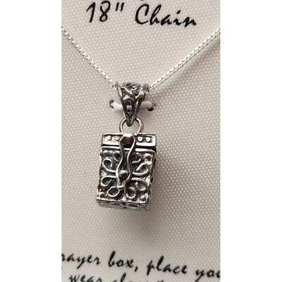 Colgante de caja de oración de plata de ley con cruz collar de cadena de caja de 18" Foto 1 de 4