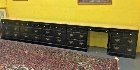 Set of Vintage Heywood Wakefield Black Chest of Drawers Dressers, no desk Cover