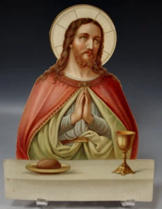 RELIGIOUS DIE CUTS BABY JESUSWITH ANGELS GERMAN CARD 1920's VINTAGE - Picture 1 of 5