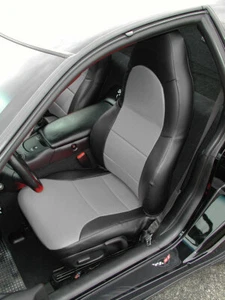 CHEVY CORVETTE C5 1997-2005 BLACK/GREY LEATHER-LIKE CUSTOM SEAT COVERS - Picture 1 of 5