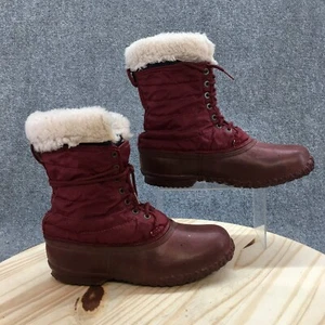 Sorel Waterproof Winter Boots Womens 8 Burgundy Rubber Mid Calf Lace Up Fur - Picture 1 of 19