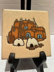 Piastrella da parete o sottopiano vintage Cleo TEISSEDRE Southwestern ART ceramica design pueblo 4" - Foto 1 di 5