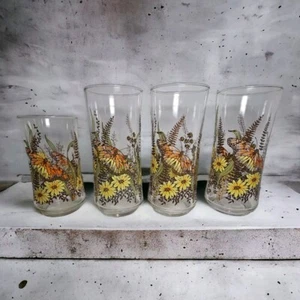 Küche Trinkgläser Schmetterling Blumen Erdtöne 4er Set Vintage Glas Set - Bild 1 von 9