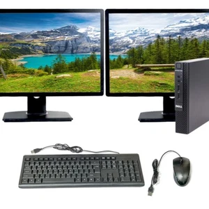 Dell Mini Desktop Dual 22in LCD Computer i5 16GB 512GB SSD Windows 10 Pro Wi-Fi - Picture 1 of 11