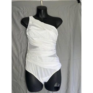 Badeanzug von Doria Gr. L weiß One Shoulder gerafft seitlich Badeanzug Elasthan Neu mit Etikett - Bild 1 von 4