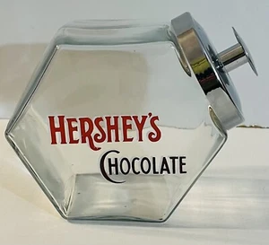 Vintage Hershey’s Chocolate Hexagon Glass Candy Cookie Jar w Chrome Lid - Picture 1 of 7