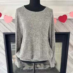 Melloday Ribbed Knit Pullover Top Long Sleeve Casual Comfy Gray Size Large - Picture 1 of 2