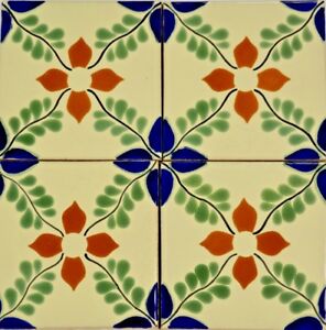 Hojitas Verdes (Green Leaves) Handmade Mexican Talavera Tile