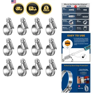 Heavy Duty Hose Clamps Stainless Steel 304 12 Pack for Fuel Automotive Garden - Picture 1 of 8