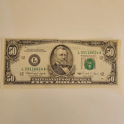 1990 $50 DOLLAR BILL SN L33116614A RARE Ink Bleed Through Error  - Image 1 of 4