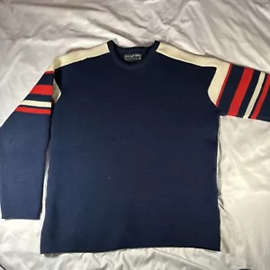 Vintage Demetre Striped Ski Sweater Mens M Pure Virgin Wool Pullover Blue Red - Picture 1 of 8