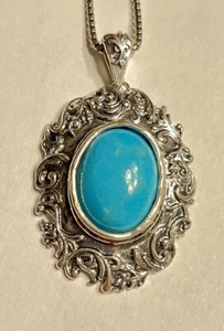 "Cadena colgante de encaje turquesa ovalada 925 plata esterlina 18"" Israel PZ nueva sin etiquetas o PAZ" - Imagen 1 de 6