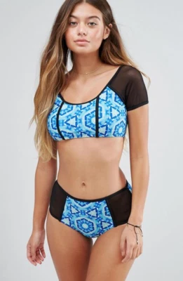 Ladies South Beach Tankini Bikini Fitness Yoga Top Mesh High Waist Bottoms  - Image 1 of 4