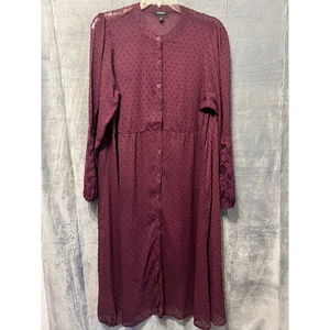 Torrid Size 2 Burgundy Swiss Dot Button Front Maxi Dress Long Sleeve Sheer - Picture 1 of 8