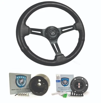 Volante ranurado negro 14" con cuero para Chevrolet Camaro 1969-1987 Foto 1 de 4