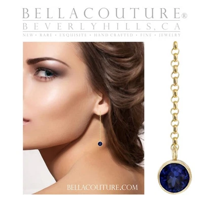 $500 NEW BC® 14K YELLOW GOLD 1CT BLUE SAPPHIRE ART DECO DANGLE DROP EARRINGS 2" - Image 1 of 4