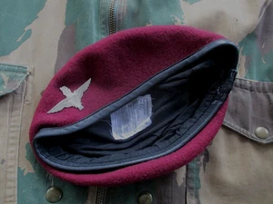 echt FALLSCHIRMJÄGER REGIMENT AIRBORNE WEINROT BASKENMÜTZE Lederband FORM gebraucht 58cm M - Bild 1 von 17