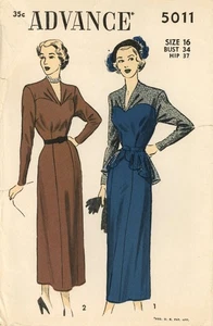 Advance 5011 Afternoon Dress w Lace Yoke, Detachable Peplum Sz 16 CUT COMPLETE - Picture 1 of 6