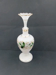 Vintage mattiertes satiniertes Glas mundgeblasenes Glas Parfüm Flakon handbemalt 7" - Bild 1 von 16