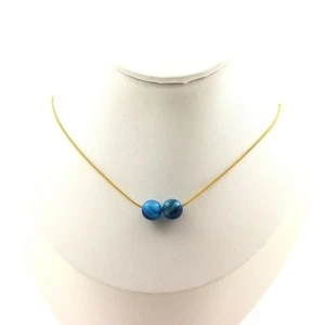 Collar 2 Perlas De Ágata Rayada Azul 8 Mm Cadena De Acero Dorado Inoxidable. - Imagen 1 de 6
