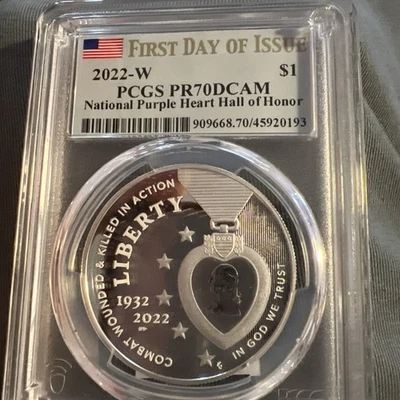 2022-W Purple Heart Commemorative Silver Dollar PR70 DCAM PCGS - Image 1 of 4