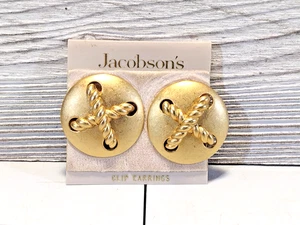 VINTAGE ERWIN PEARL goldfarbene Ohrclips großer Statement Knopf mattes Seil - Bild 1 von 4