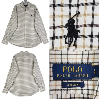 Camisa Polo Ralph Lauren Oxford Para Hombre Talla Grande Marrón Otoño Cuadros Abotonada LS Foto 1 de 4