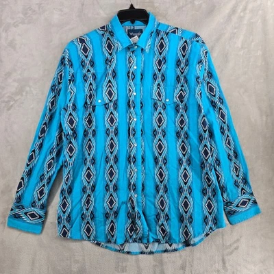 Camisa Wrangler Western Para Hombre XL Turquesa Azteca Estampado Diamante Manga Larga Foto 1 de 4