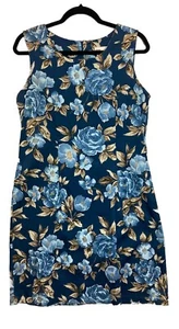 Y2K 90S Vintage Faded Glory Teal Floral Sleeveless Dress Size 14 Fairy Grunge - Picture 1 of 21