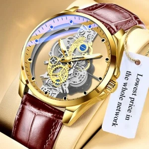 Skelettuhr Luxus Herren Quarz Herren Mechanische Armbanduhr Uhren Gold - Bild 1 von 11