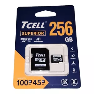 TCELL Superior 256GB Micro SD Card with Adapter - MicroSDXC A1 USH-I U3 V30 - Picture 1 of 2