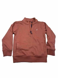 Nautica Little Boys Fleece Mock Neck Sweatshirt Large 6 1/4 Zip Orange Pullover - Picture 1 of 4