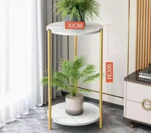 X Mesa Pequeña Alto Diseño Moderno 2 Pisos Mármol Blanco Oro Estante Gründerzeit - Imagen 1 de 1