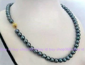 Pretty Fashion 8mm Black Shell Pearl Round Beads Necklace 18" AAA - Picture 1 of 12
