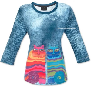 T-shirt Laurel Burch gatti arcobaleno manica 3/4 XXL nuova RITIRATA ottima con giacca - Foto 1 di 3