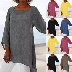 Womens Kaftan Long Sleeve Tunic Tops Ladies Loose Shirt Casual Blouse Plus Size - Picture 1 of 17