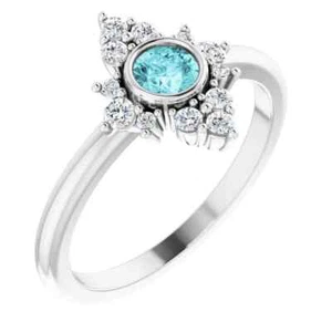 Anillo de diamantes naturales de circón azul natural blanco 14K y 1/5 CTW - Imagen 1 de 5